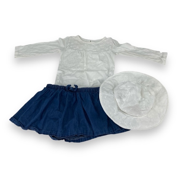Carter's Just One You  Baby Girls' Eyelet Sun Hat bodysuit White Skort 24 M - Picture 1 of 17